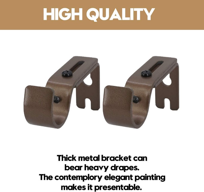 AddGrace Adjustable Curtain Rod Bracket Fits up to 1 inch Curtain Rod Sturdy Premium Brackets for Wall Set of 6 Brown - Image 5
